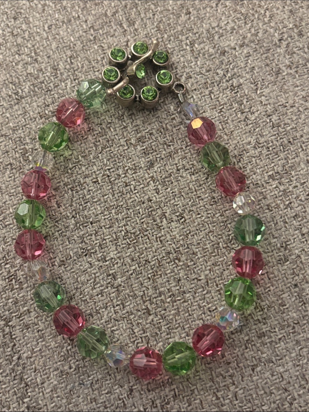 Pink and Green Crystal Beaded Bracelet - Toggle